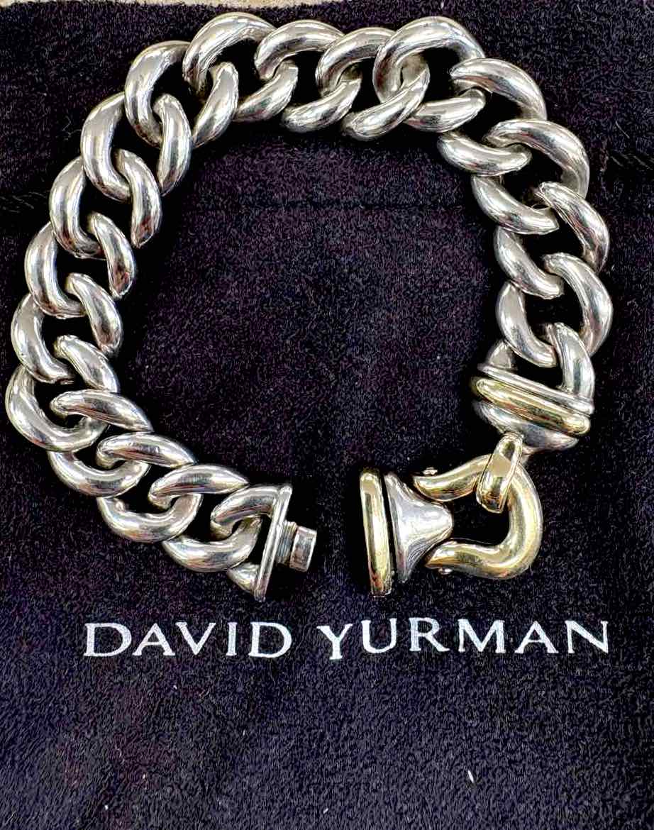David Yurman Buckle Chain Link Sterling Silver & 14kt Gold Bracelet
