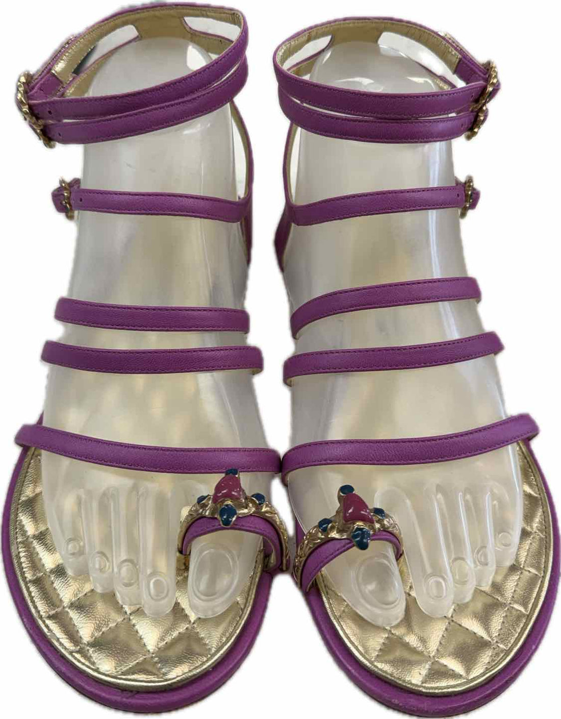 Chanel Purple Leather Embellished toe ring Sandal