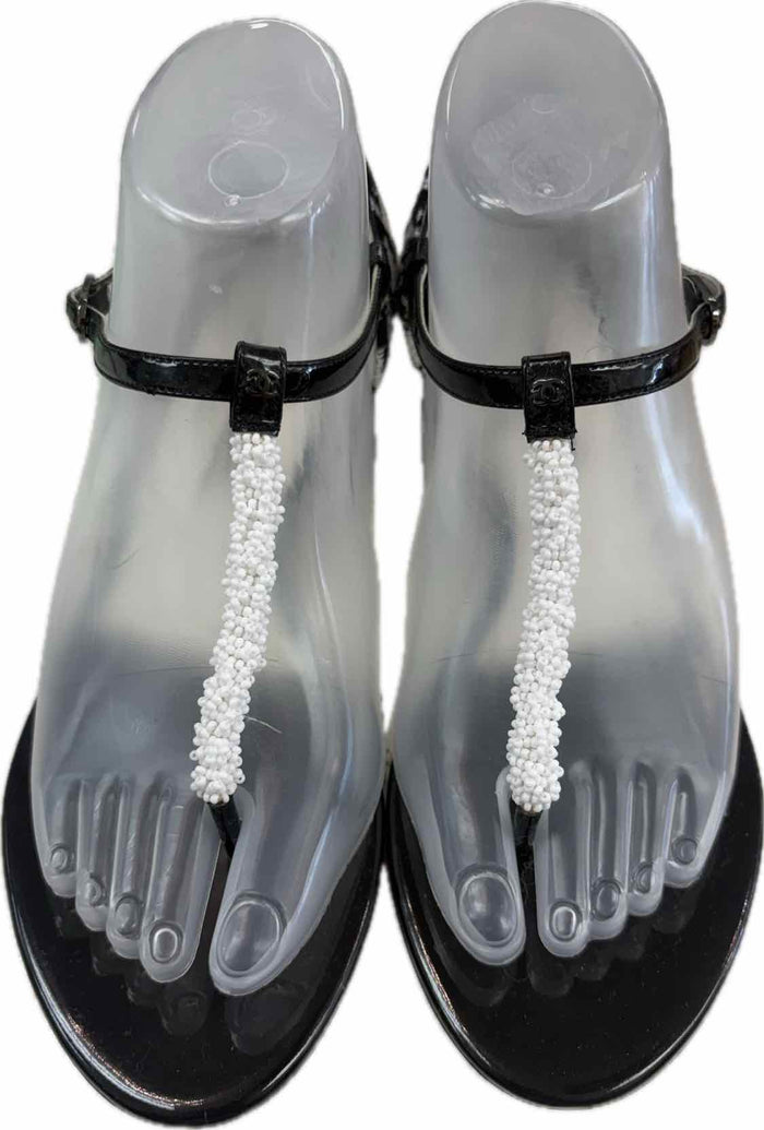 Chanel Leather Tweed Beaded Strap Sandal